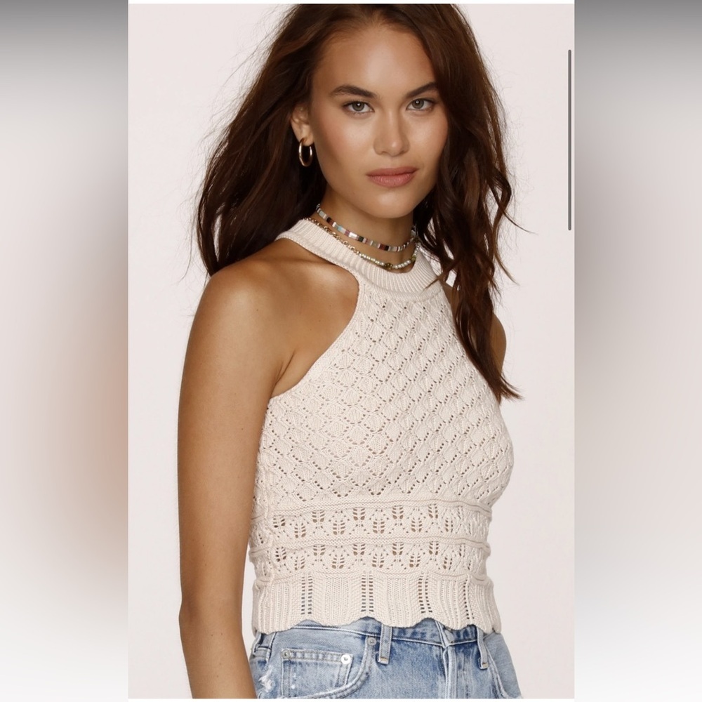 Heartloom ‘Ayana’ Cotton Pullover Halter Top Pointelle Hem Women’s Size Medium